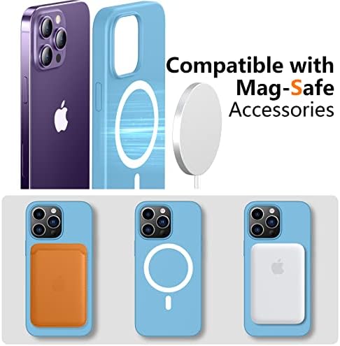 Магнитен течен силиконов калъф за iPhone 14 Pro, [Съвместим с Magsafe] [2X Защитно фолио за екрана + защита