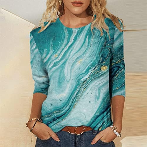 Блузи за жени 2023, Ежедневни тениски с принтом пеперуди, Блуза, със средна дължина, с 3/4 ръкави и кръгло