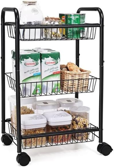 YEBDD 3 нива Кухненска количка количка с дръжка на Количка за Кухненски шкаф в Банята Бял Черен (Цвят: E, Размер: