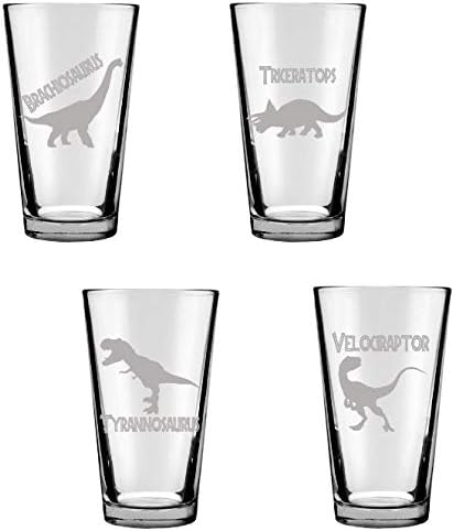 Тигрови Южни ферма, Комплект Чаши за пиене с динозавром Джурасик парк, 4 Чаши с Надпис по 16 Грама, Подарък с Динозавром за възрастни, Подарък за нов дом с Динозавром, ?