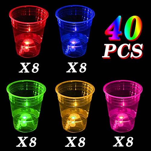 40 бр. Светещи Вечерни чаши за партита на закрито, на открито, Сувенирни чаши за партита, 5 ярки многоцветни Светещи