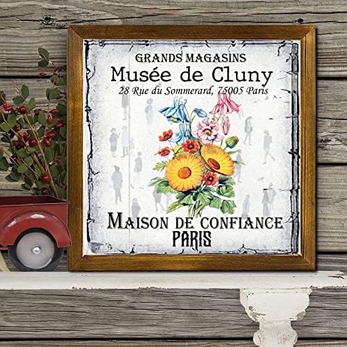 Maison De Confiance Musee De Cluny Означения в дървена Рамка Реколта Художествени Стенни табла с цветя Маргаритки
