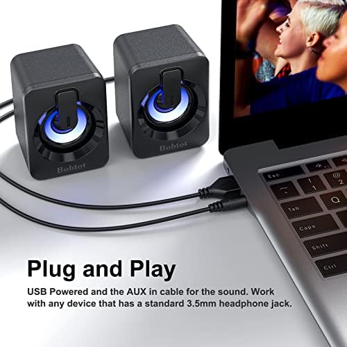 Компютърна Колона Говорител захранва от USB Преносим Мини Субуфер Bluetooth с RGB Подсветка Регулатор на силата на звука 3.5 mm AUX-in Hi-Fi Стерео Звук Настолна Аудио система за P