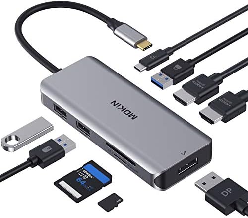 Зарядно устройство, USB Адаптер C с Двоен HDMI, 9 в 1 с Троен Дисплей, Многопортовый Адаптер-Ключ с 2 4K, HDMI, DisplayPort,
