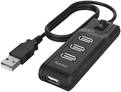 USB-хъб Hama с 4 порта с ключ (високоскоростен пренос на данни, 4X USB-A за мишка, USB-памет и т.н., кабел с дължина