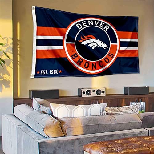 Нашивка Denver Broncos с Кръгово Логото и Флага, Голям Банер с размери 3x5