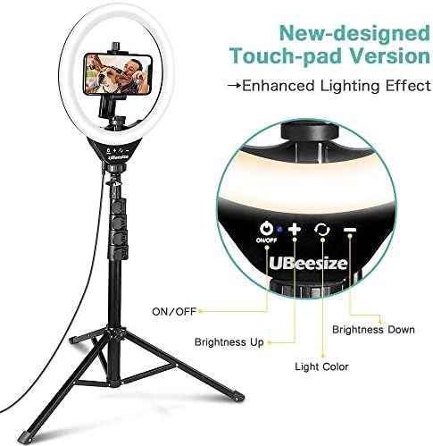 UBeesize 10 ' Околовръстен лампа със статив и комплект led крушки за запис на видео, 2 бр. Регулируема Преносимо осветление