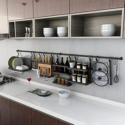 AOOF 不锈钢厨房置物架壁挂黑色挂件免打孔挂杆碗架调料味架子配件