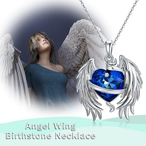 WINNICACA Колие с Крила на Ангел от 925 Сребро, Бижута с Криле на Ангел-Пазител, с Кристали във формата на Сърце, Подаръци