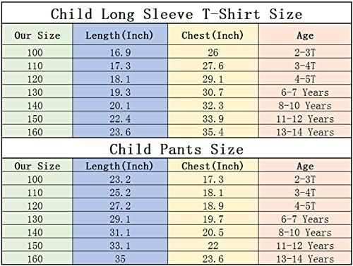 AteeCP/ Комплекти спортен костюм с дълги ръкави за момичета от 2 теми, Тениска с кръгло деколте + Всекидневни Спортни Панталони за Малки Момчета от 2 до 14 години, 8 цвята)