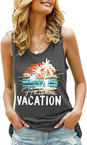 Плажни Върховете на Бретелях за Жени, Летните Забавни Тениски с Графичен Дизайн, Хавайски Ризи За Почивка С Писмото Принтом, Ежедневни Свободни Блузи Без Ръкави
