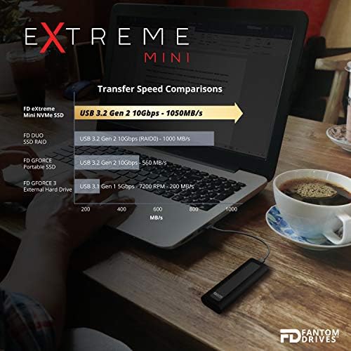 Външен SSD диск Fantom Drives Extreme Mini с капацитет от 2 TB със скорост от 1050 Mbit/сек, USB 3.2 Gen 2 Type-C Type-A, Алуминий,