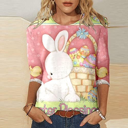 Великденски Ризи за Жени, Ежедневни Тениска с Изображение на Привлекателен Заек с 3/4 ръкав, с Модерна Туника-Вокоут, Блузи,