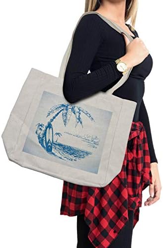 Пазарска чанта Ambesonne за сърфиране, Модерен Скица, за да Илюстрира Хавайски плаж с палми на дъската за