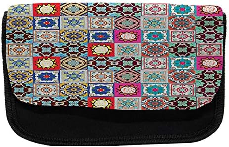 Цветен молив случай Ambesonne, Геометрична Мозайка Плочки, Тъканно Чанта за Моливи с Двоен цип, 8,5 x 5,5, Многоцветен