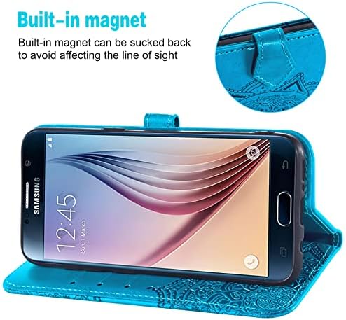 Asuwish е Съвместим с Samsung Galaxy S6 Чанта-портфейл от закалено Стъкло, Защитно фолио за екран и флип-надолу Капака, Държач за карти, Поставка, Калъфи за мобилни телефони Glaxay