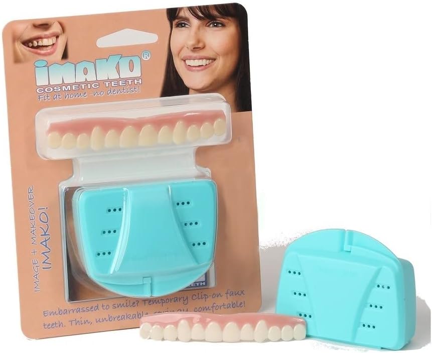 Козметични зъби Imako 1 опаковка. (Малък, отбеленный) Само отгоре - идва на равна подметка. Подходящ както за дома, направи си сам грим за усмивки!