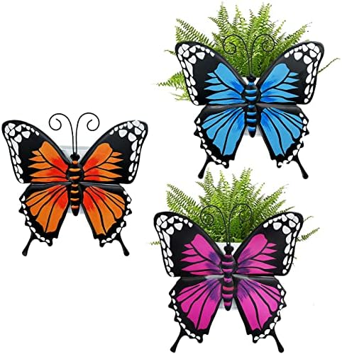 BAYN Комплект от 3 Стенни Висящи Саксии с Пеперуди Декор Арт, Метални Стенни Саксии Градината на Двора и Декоративна