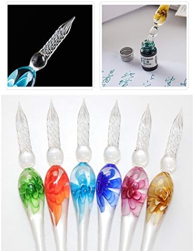 Набор от Перьевых Дръжки SIPLIV Crystal Glass Intarsia Dip Pen, Реколта Дръжка За Каллиграфических Подписи, Оранжево