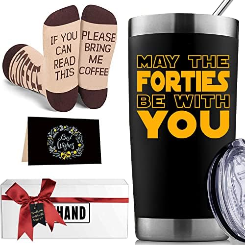 ATHAND May Forties Be With You Кафеена Чаша, една Чаша с капак и Соломинкой, 20 грама - Набор от подаръци за 40-ия рожден