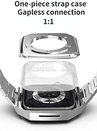 HOUCY Вградена Метална каишка Калъф За Apple watch 8 7 45 мм, Със защита От падане Класически Модерен Каишка От Неръждаема