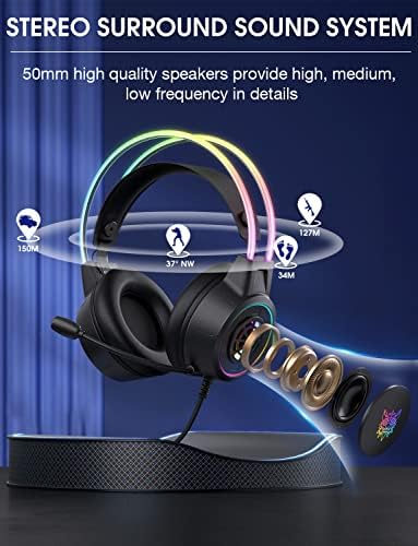 Детска слушалки SIMGAL с микрофон, леки слушалки с 3,5 мм с алуминиева рамка RGB, съраунд звук, Съвместими с PS4 PS5