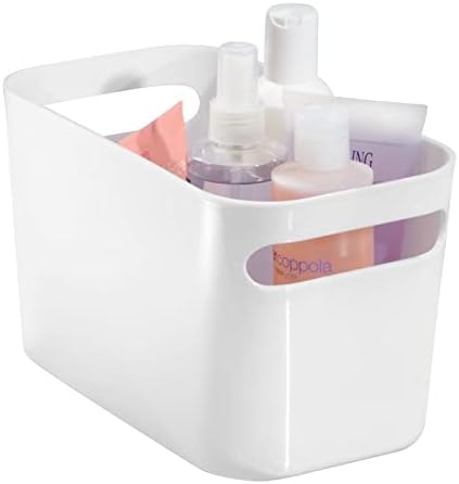 mDesign Дълбока Пластмасова Кофа за съхранение на тоалетна масичка в Банята с дръжки - Органайзер за сапун за ръце, средства за измиване на тяло, Шампоан, Лосион, Климат