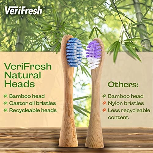 Четка за зъби VeriFresh Sonic Bamboo - Биоразградими бамбукови глава с четина от рициново масло - Включва 2 накрайник-четка