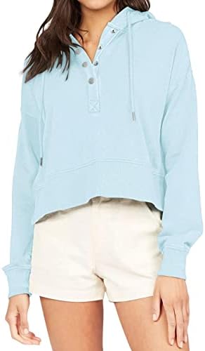 LASLULU Дамски блузи флисовые на лигавицата на бутон пуловер върховете блузи с дълъг ръкав потник пуловер