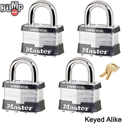 Окачени заключване Master Lock - 2 W Корпус x 1 L Дужка, Четири (4) Еднакви за заключване с ключ 5 NKA-4 с технология Bump Stop