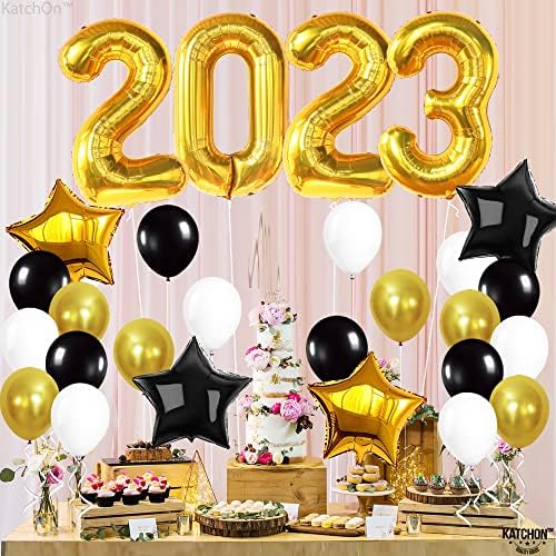 Бала набор от балони KatchOn, Gold 2023 - Комплект от 29 40 инча | Черно-Златни Деления топки 2023 със Звездите | Набор от балони 2023 | Черно-Златни бижута за бала 2023