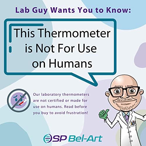 SP Bel-Art, H-B Безопасен за околната среда точност лабораторен термометър с индивидуално калибриране Течността в чаша; от -1