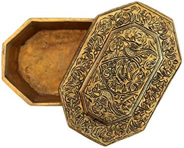 Подарък кутия за съхранение и украса на PENKA HAAT Brass Box Jwellery за Сватба (5,3x3,8x2,2 инча, жълто) BH07137