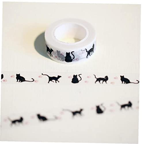 1 Бр. Нови 15 мм *10 м Японски Хартиени ленти Васи с принтом Черна котка от карикатура, Маскировочная лента,
