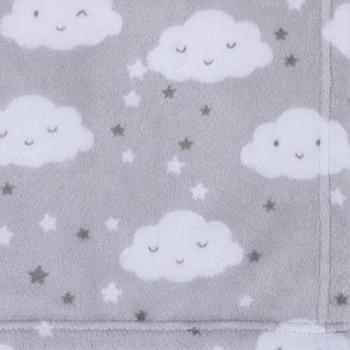 Плюшевое Детско одеало NoJo Super Soft Сиво-Бели Облаци и Звезди, Сиво, Бяло, въглен (опаковка от 2 броя)