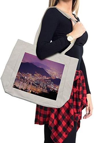 Чанта за пазаруване Ambesonne Urban, Панорама Бусан, Южна Корея, Модерен градски пейзаж, Оживени Нощни сгради и хълмове, Дългогодишна чанта за Еднократна употреба за проду