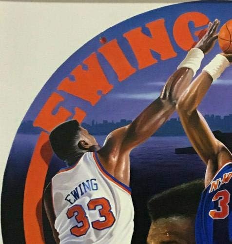 Терънс Фогарти подписа на оригиналната Картина на Патрик Юинга На Платно в рамка auto 1/1 - Изкуството на НБА С