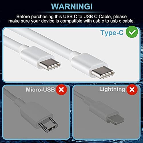 USB кабел C-C USB За бързо зареждане 60 W / 5A, Clatwing [2 опаковки от 3,9 фута] USB Кабел Type C дължина 1,2 м, съвместим