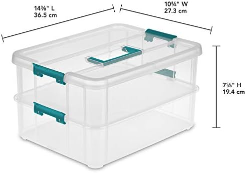 Sterilite 1427CLR Stack & Кери - Двупластова кутия, Прозрачен капак и синя дръжка, Прозрачни слоеве