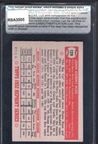 1952 Topps Reprint 129 Картичка с автограф на Джони Миза Cas Authentication Rsa3505 - Бейзболни картички