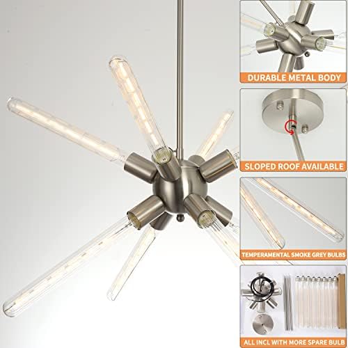 Led Ламповые лампи REDSTAR Тела-Полилей Sputnik с 8 Led ламповыми лампи E26, плафониери Сребрист цвят (Пясък