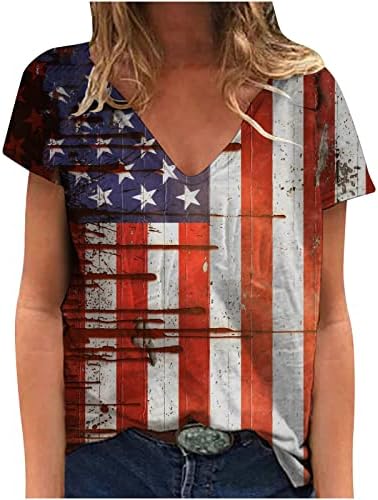 Жена Топ С Дълбоко V-образно деколте, Ежедневни Блузи, Ризи-Бюстие, Къс Ръкав, Американската Шарени Графична Тънка