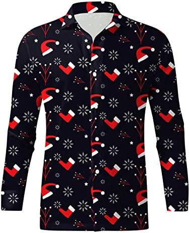 DSODAN Коледни Ризи с копчета за Мъже с Дълъг Ръкав, Забавна Коледна Ежедневни Риза с Принтом Дядо Коледа, Вечерни Дизайнерски Ризи