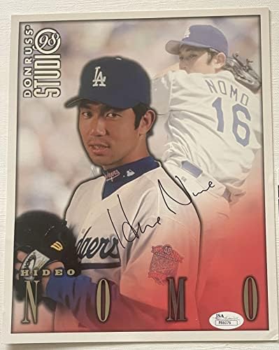 Хидео Nomo С Автограф от 1998 Donruss Studio 8x10 Снимка Los Angeles Dodgers - Удостоверяване на JSA