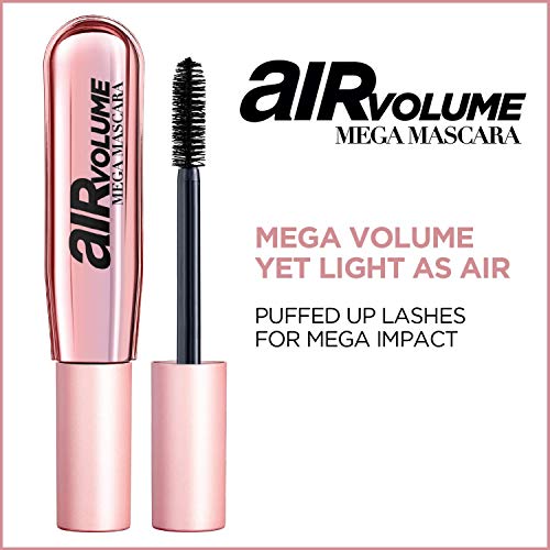 Спирала L ' Oreal Paris Makeup Air Mega Volume Mascara, Лека и устойчива спирала за придаване на обем ресницам, Смываемая, Чернейшая, 0,3 течни унции