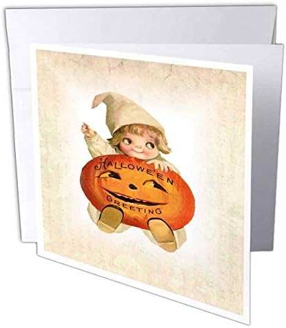 Триизмерно винтажное изображение Очарователна Малышки с Голяма тиква в ръцете си - Поздравителна картичка, 6