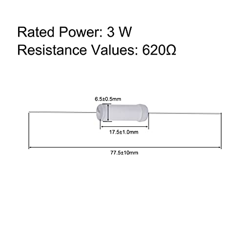 uxcell 20PCS Резистор 620 Ω, 3 W 5% Толеранс Филм Резистори от метален Окис, Олово, Огън за електронни проекти и експерименти направи си САМ