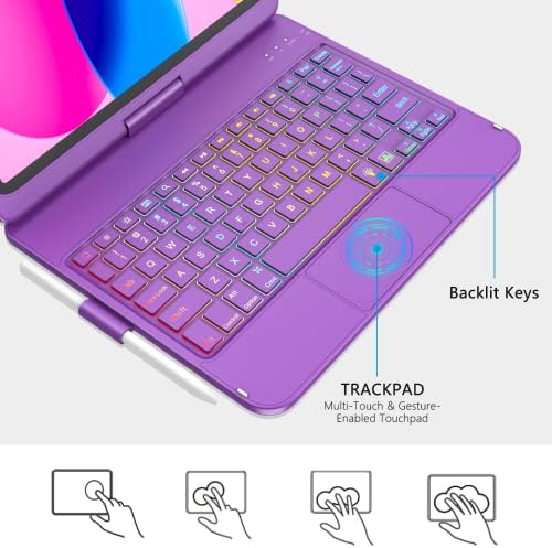 Калъф-клавиатура със сензорен панел за iPad на 10-то поколение 10,9 инча (лилав) В комплект със Стилус за iPad,