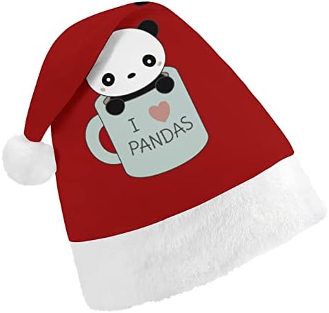 Сладък плюшен коледна шапка с пандите, палави и сладки шапки на Дядо Коледа с плюшени полета и удобна подплата, коледна