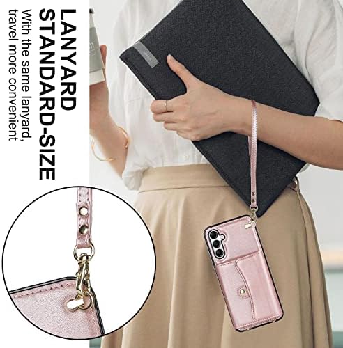 GLORYSHOP за Носене в чантата си през рамо за Samsung Galaxy A14 5G, държач за кредитни карти с RFID заключване,